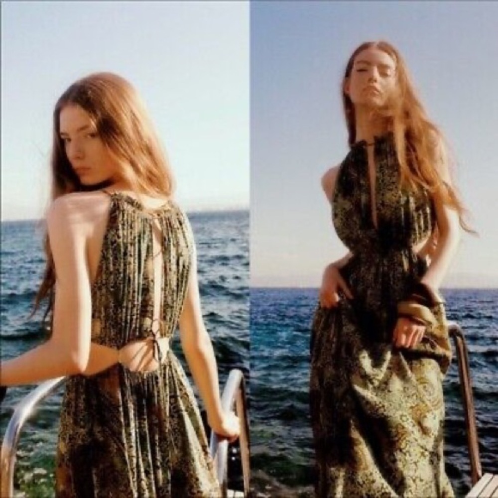 Zara Green‎ Paisley Cutout Dress Size Large